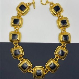 Vintage gold and black evening statement necklace